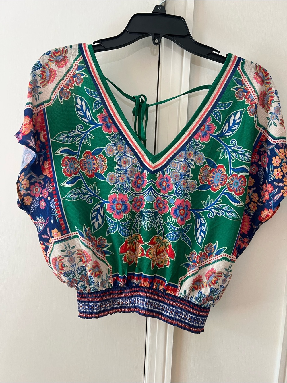 Flying Tomato Floral V-Neck Green Boho Women's Top
